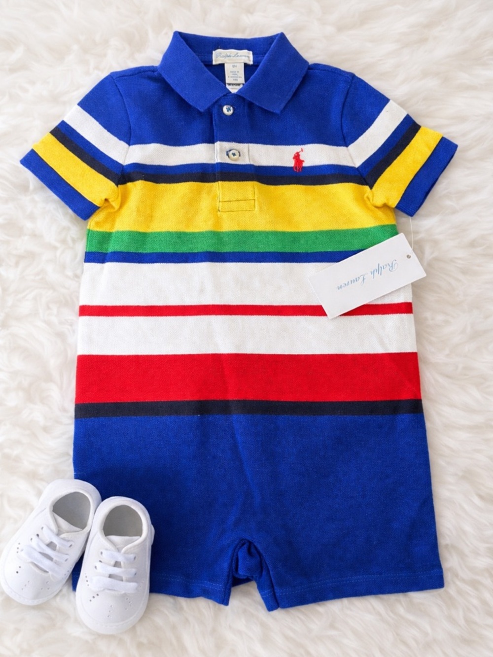 Ralph Lauren Baby 18M Blue Multi-Stripe Polo Romper